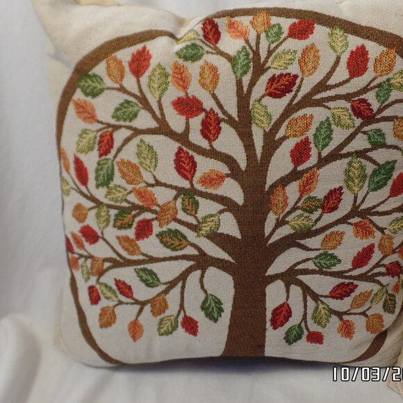 Fall Tapestry Pillows Trees Set of 2 15x15 Excellent Condition - Picture 2 of 6